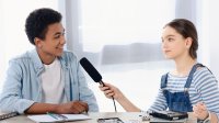 Two students making a podcast