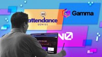 A collage of Attendance Genius, Gamma, and v0.dev logos with a teacher on his laptop in the foreground, representing edtech tools teachers should try