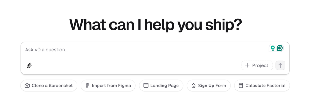 A screenshot from v0.dev for an article about new tech tools