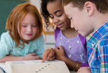 Elementary students playing a dictionary game