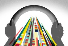 Illustration of steering wheel above technology