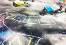 Children playing hopscotch