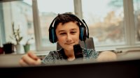 Student recording podcast