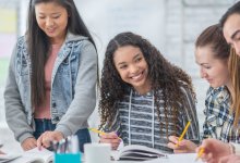 High school students working together