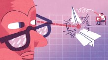 image of a student throwing a paper plane and a teacher's "Look" intercepting it