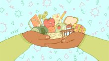 Illustration of hands holding different items relating to education and autism