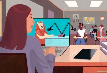 illustration of a teacher utilizing digital lessons