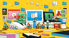teacher in a classroom with technology and artificial intelligence