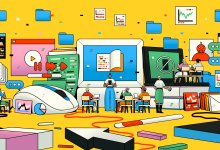 teacher in a classroom with technology and artificial intelligence