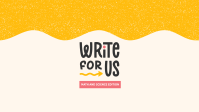Illustrated text that reads "Write for Us: Math & Science Edition"