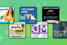 Collage of math podcasts cover art
