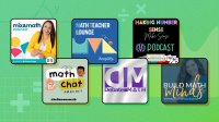Collage of math podcasts cover art