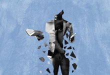 male teacher disappearing, made of images of boys