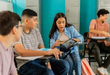 Students using tablet in class