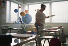 Teacher planning time in her classroom