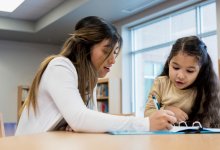 Elementary teach working with student