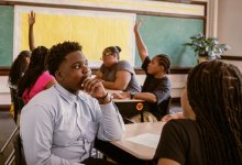 Student pausing and thinking in class