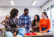 High school students talking in class