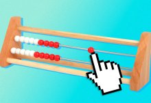 Collage of manipulative tool rekenrek with mouse pointer