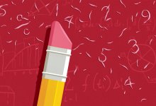 Illustration of pencil and eraser shavings shaped like numbers