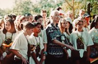 Jane Goodall meets with students from Hudson Middle School and the Roots & Shoots group in Florida.