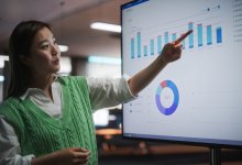 Woman giving a data presentation
