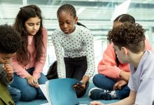 Middle school students working together
