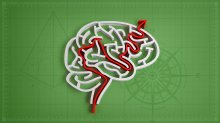 Illustration of a trail through a brain about spatial skills