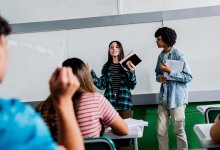 Students giving presentation in class