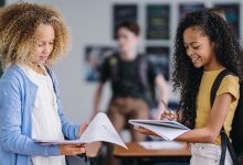 Two students talking and interviewing each other