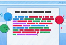 An illustration depicting three people collaborating, writing, and commenting on the same Google Doc.