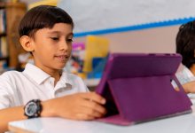Elementary student using a tablet