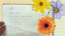 Collage of a student nature journal and flowers