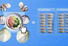 A collage of the ingredients that make up two servings of dumplings representing a math cookbook.