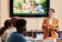 Teacher using a slideshow presentation