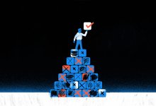 illustration of student on tower of grade markings