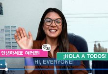 A collage showing a captioned video with translations in Spanish and Korean.