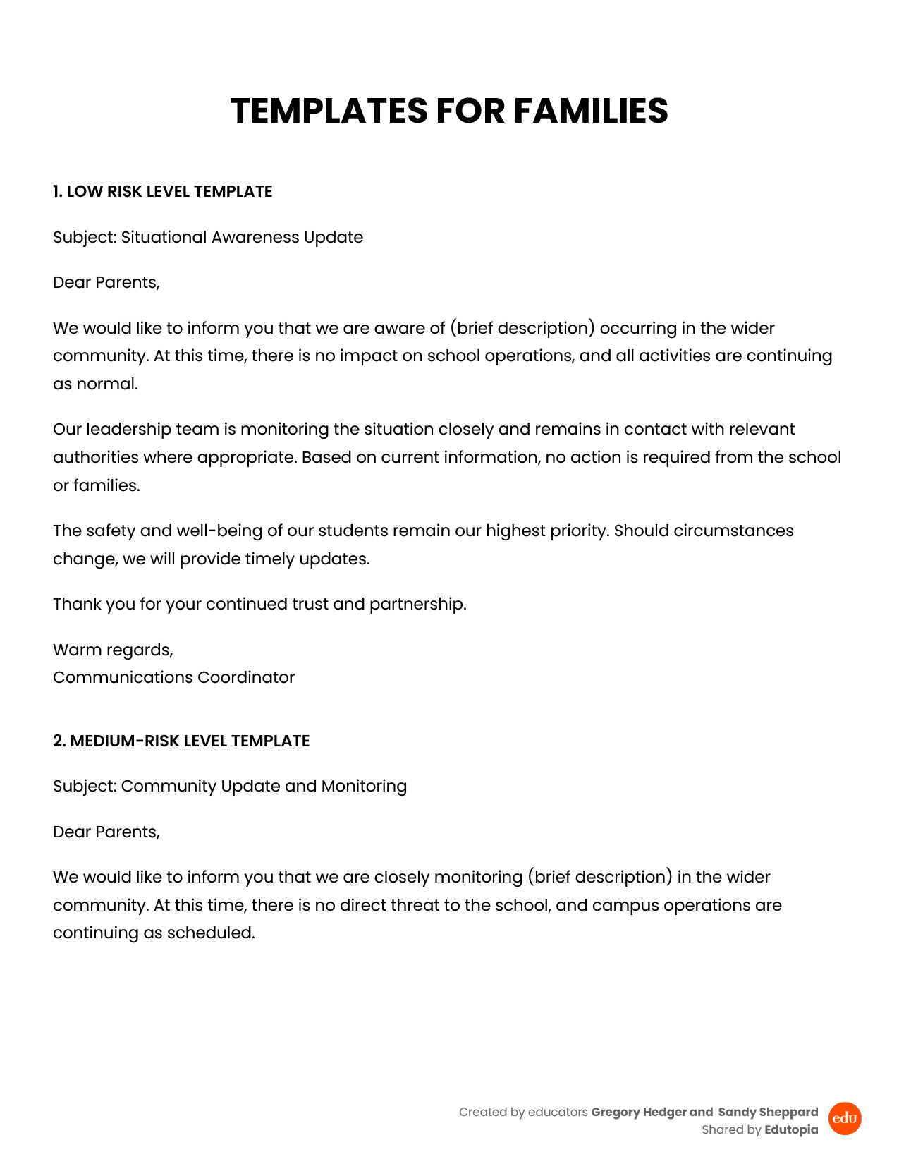 Crisis handbook message templates