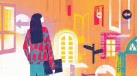 Illustration of woman reviewing career choices and paths