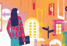 Illustration of woman reviewing career choices and paths