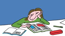 Illustration of a student slumped over, clearly bored.