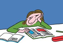 Illustration of a student slumped over, clearly bored.