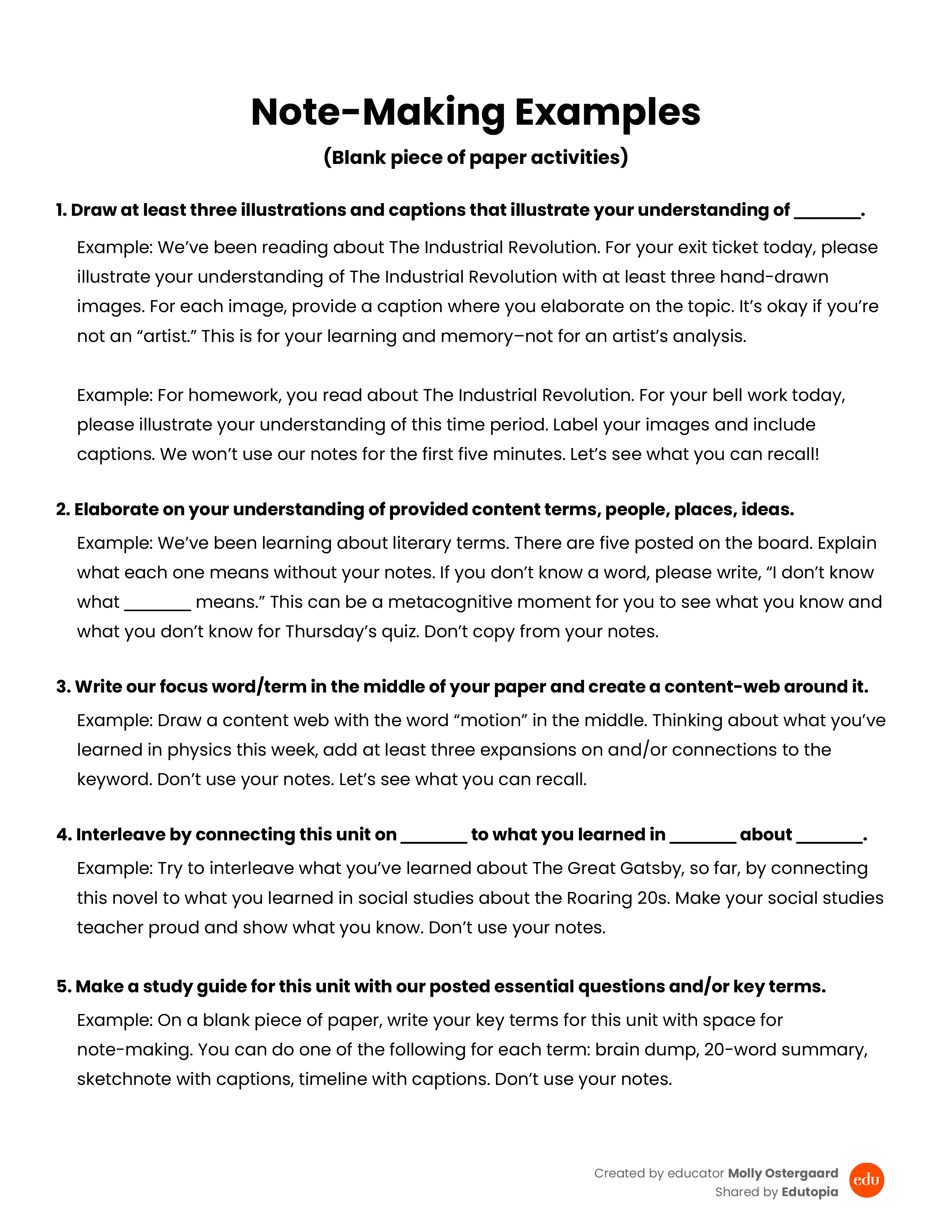 preview for the Note-Making Examples downloadable