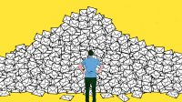 Illustration of person facing a mountain of email icons