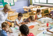 A photo of an art-based special event day at an elementary school