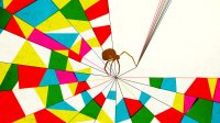 An illustration of a spider holding the threads to a colorful web