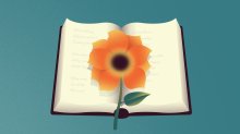 An illustration of a flower laid on top of a poetry notebook