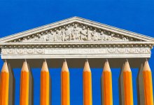 collage of pencils holding up the Supreme Court