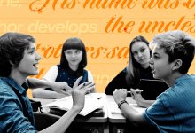 A collage of a small high school group imagining how to write "fancy"