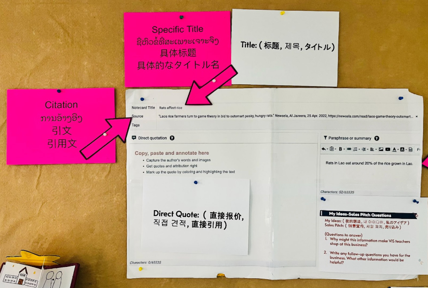 A photo of activity instructions in different languages